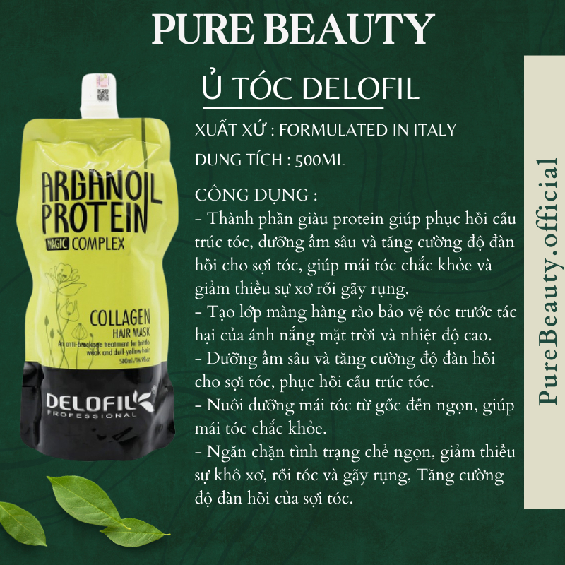 Kem ủ tóc DELOFIL COLLAGEN 500ML Cung cấp dưỡng chất phục hồi tái tạo sợi tóc khô xơ hư tổn chẻ ngọn siêu mượt