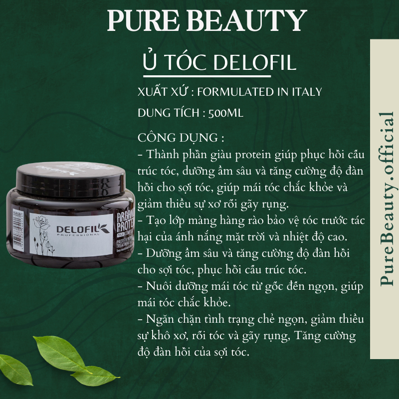 Kem ủ tóc DELOFIL COLLAGEN 500ML Cung cấp dưỡng chất phục hồi tái tạo sợi tóc khô xơ hư tổn chẻ ngọn siêu mượt