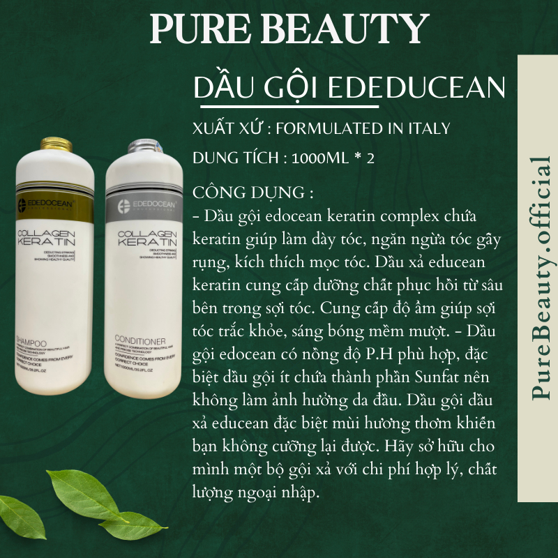 Dầu gội xả keratin EDEDOCEAN 1000ml * 2 kiềm dầu phục hồi tóc hư tổn kích thích mọc tóc siêu mềm mượt