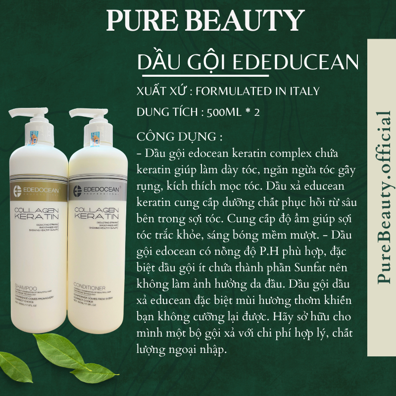 Dầu gội xả keratin EDEDOCEAN 1000ml * 2 kiềm dầu phục hồi tóc hư tổn kích thích mọc tóc siêu mềm mượt