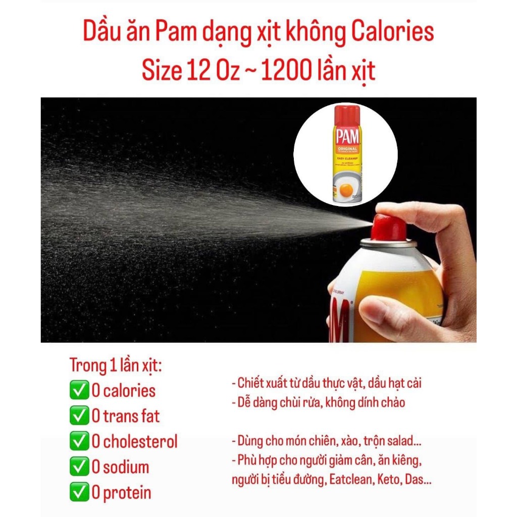 Dầu Ăn Kiêng PAM Original 12oz  0 Calories Dạng xịt