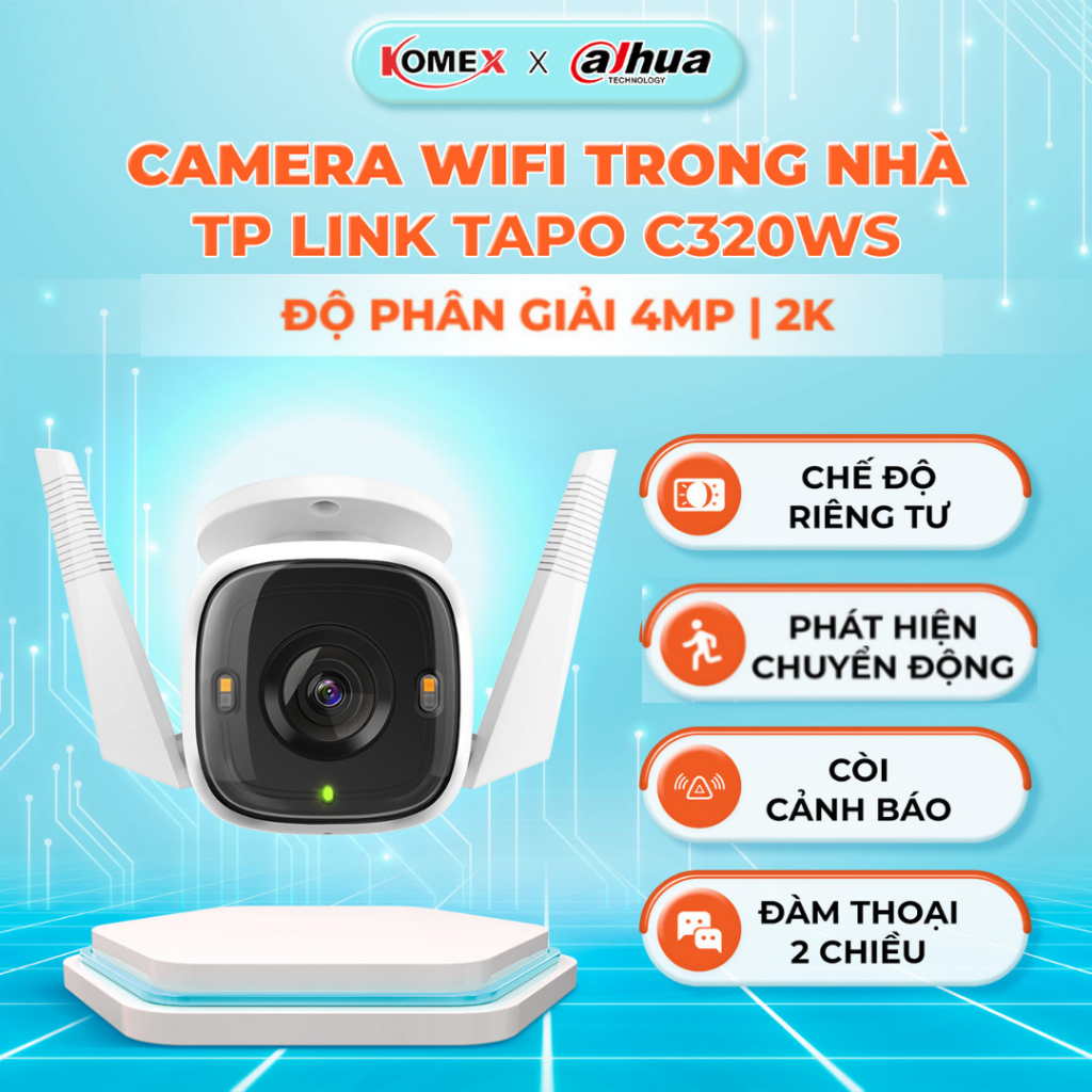 Camera ngoài trời wifi TP Link Tapo C320WS 2K QHD màu sắc sống động, đàm thoại 2 chiều kèm còi báo động an ninh Komex