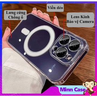 Ốp lưng điện thoại trong suốt từ tính kèm Lens kính bảo vệ camera cho 15 14 13 Pro MAX 14 Plus 12 Pro MAX MinnCase