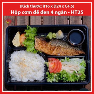 50 cái - Hộp cơm đen 4 ngăn HT25