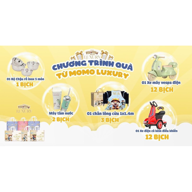 BỈM CAO CẤP tã dán/quần MOMO LUXURY đủ size