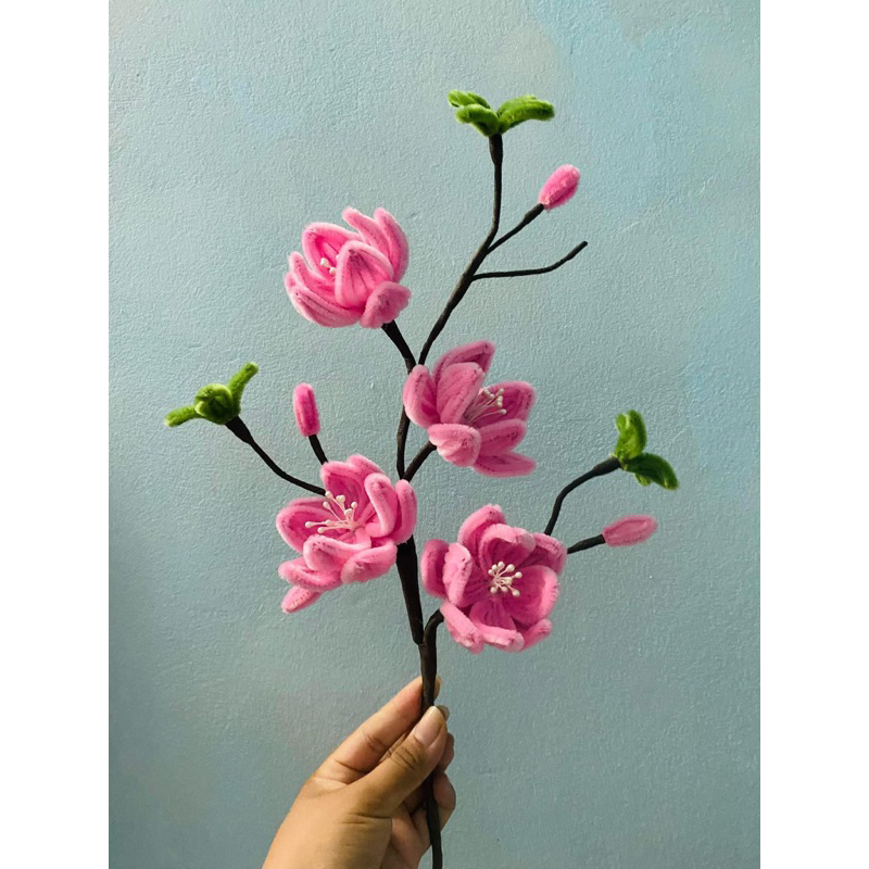 Sét Phụ Kiện Làm Cành Hoa Đào Đỏ Mai Vàng Bằng Kẽm Nhung Để Bàn Chưng TếT