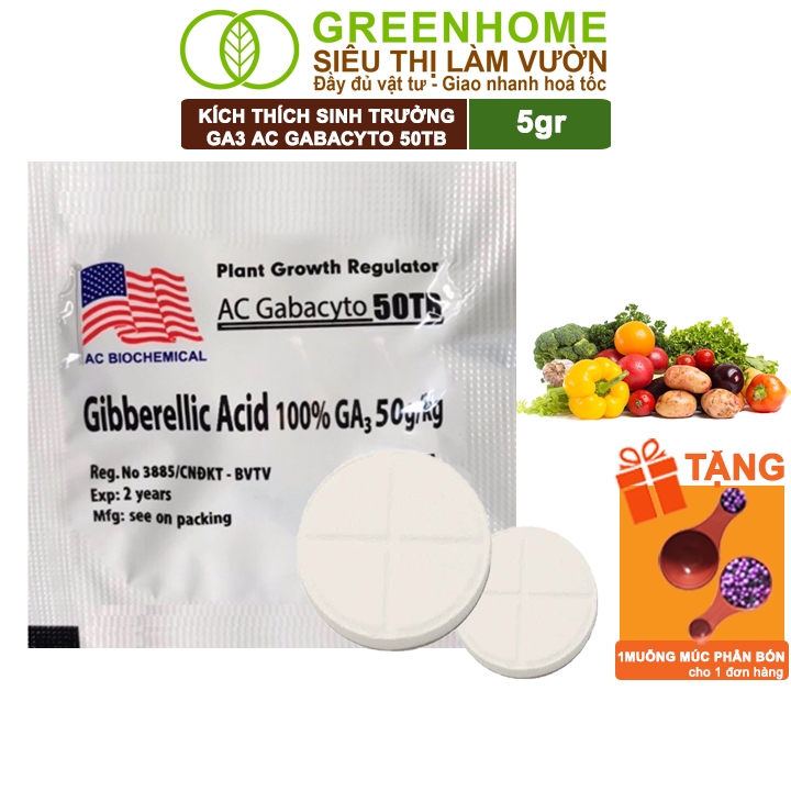 Phân Bón Lá GA3 Greenhome, Gibber 50TB, Viên 5gr, Dạng Sủi Tiết Kiệm, Thúc Đẩy Ra Đọt, Bông Lớn, Trái To