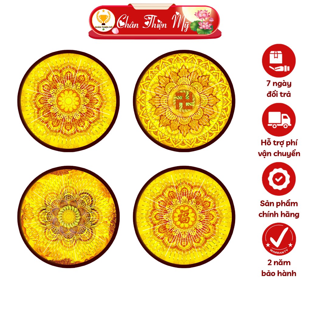 Đèn Hào Quang Phật In UV Tranh Trúc Chỉ Hiệu Ứng CHÂN THIỆN MỸ, Treo Tường Trang Trí Bàn Thờ Cùng Phòng Thờ CTCC-02