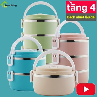 Hộp cơm văn phòng inox 4 tầng BUNA;Hộp cơm giữ nhiệt;Hộp đựng đồ ăn giữ nhiệt;Cặp lồng cơm giữ nhiệt