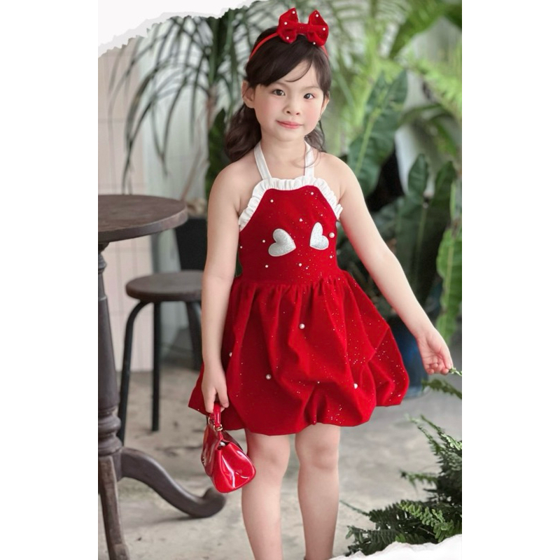 Váy đầm đỏ Noel hở lưng cho bé gái 7-40kg