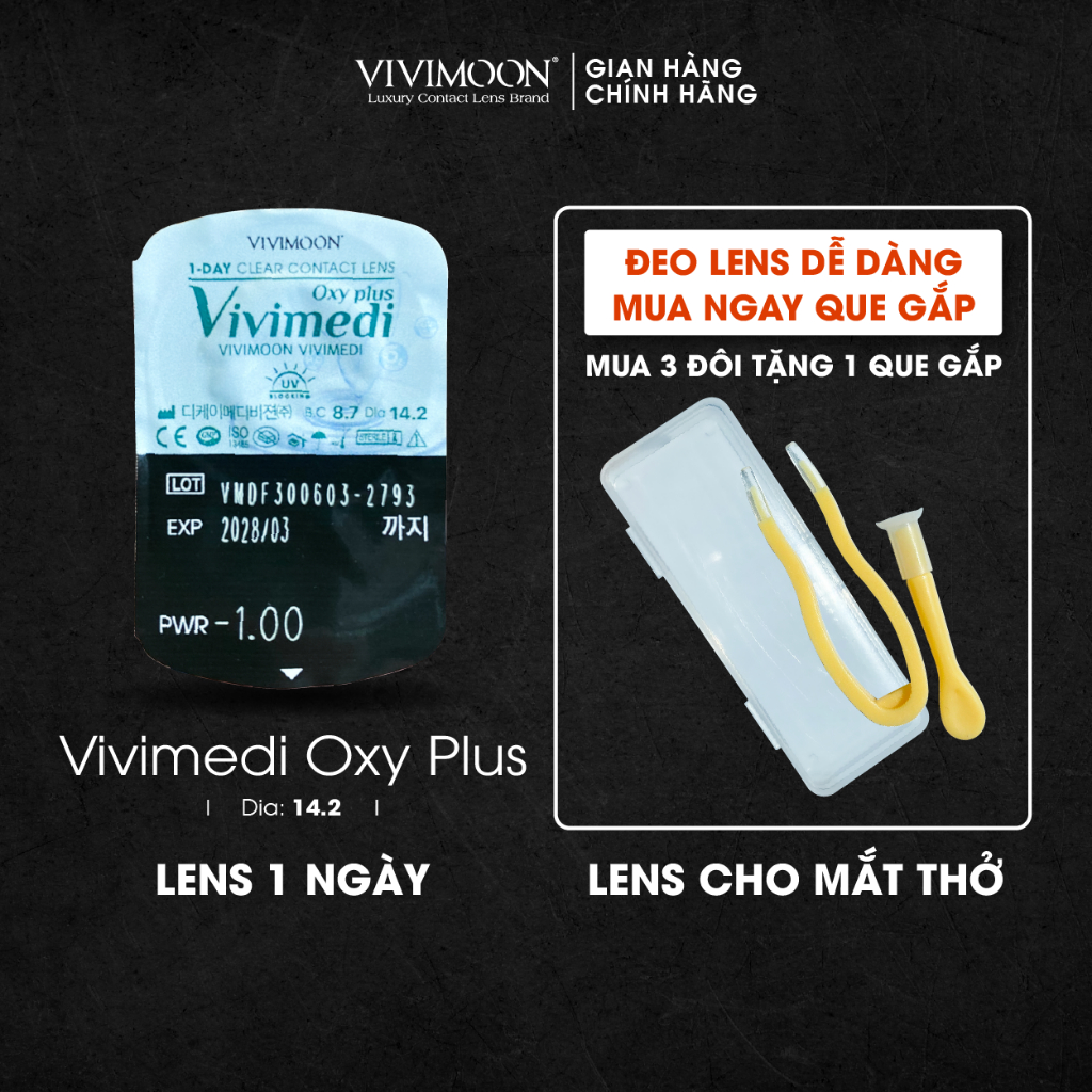 Lens cho mắt thở cận trong suốt 1 ngày Vivimedi Oxy Plus kính áp tròng VIVIMOON