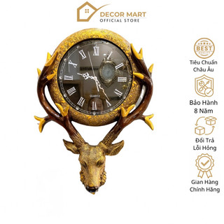 Đồng Hồ Treo Tường Trang Trí Hình Đầu Hươu Tài Lộc Nghệ Thuật Kim Trôi Cao Cấp DECOR MART DH974