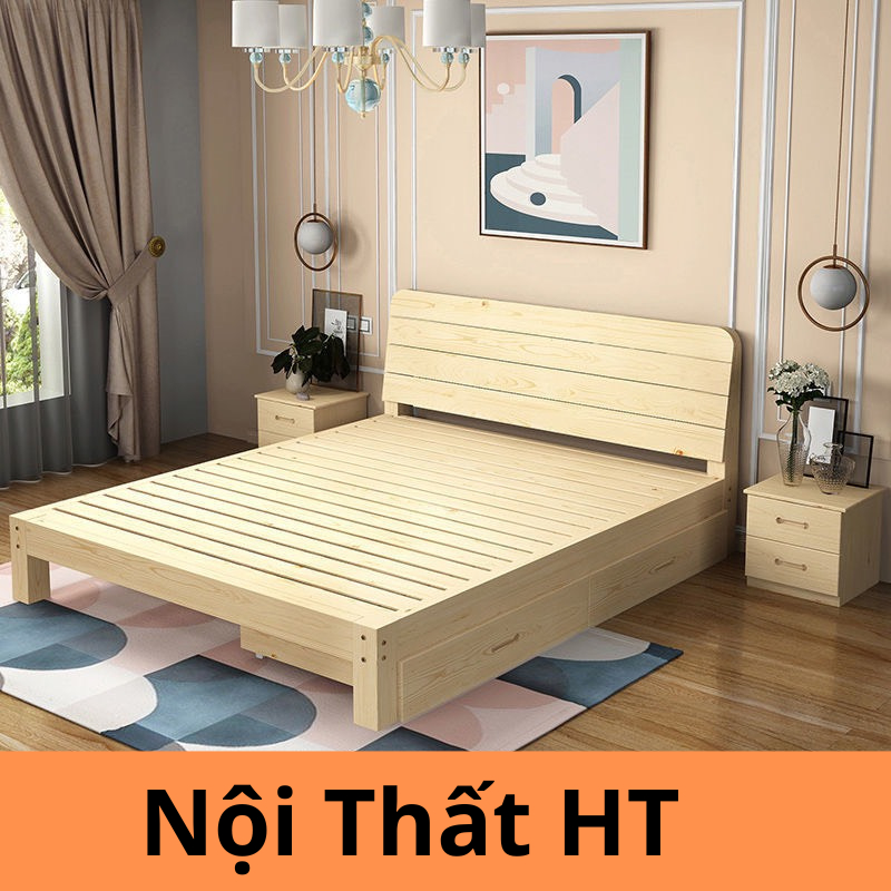 Giường ngủ gỗ thông tự nhiên bền đẹp nhiều kích thước