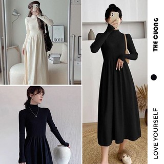 Đầm váy bầu len tăm cổ 3 phân c8661 phong cách hàn quốc điệu đà - đầm bầu thu đông dài tay mặc đi làm đi chơi đều xinh