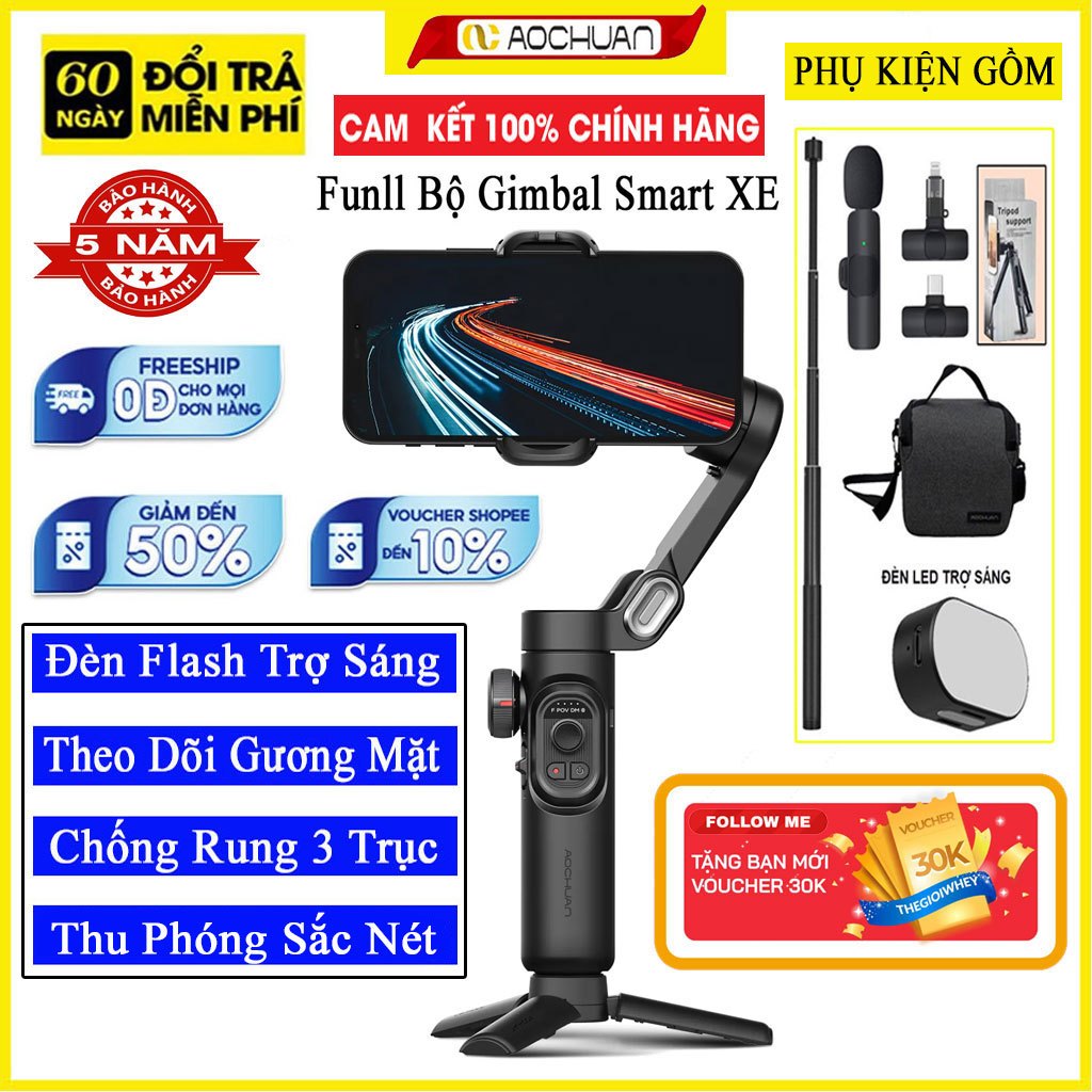 Gimbal chống rung 3 trục AOCHUAN Smart XE, Chụp ảnh và quay video chuyên nghiệp, Trong lượng nhẹ chỉ 350g