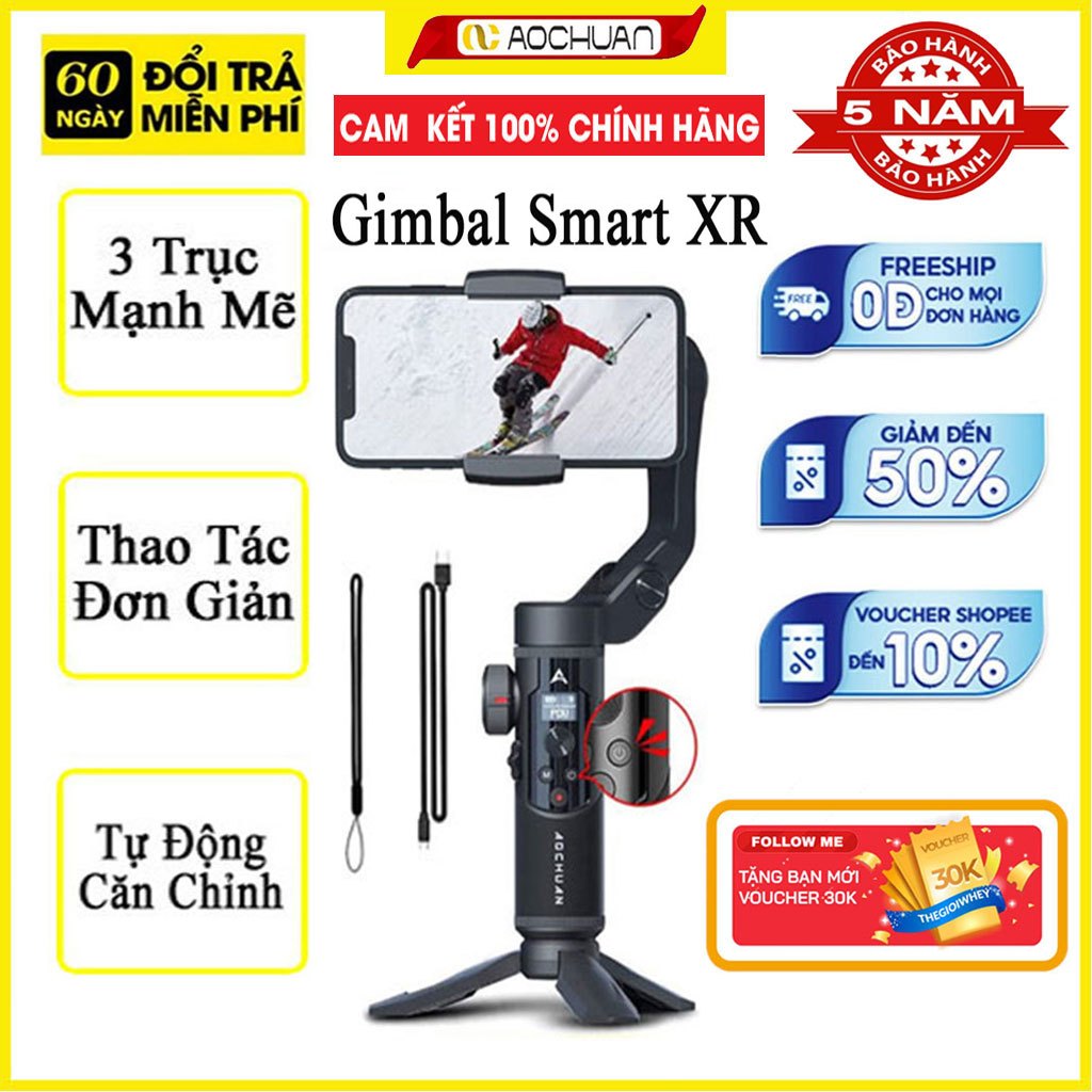 Gimbal quay phim chống rung điện thoại AOCHUAN SMART XR - Gậy quay vlog - kết nối bluetooth - điều hướng 4 chiều