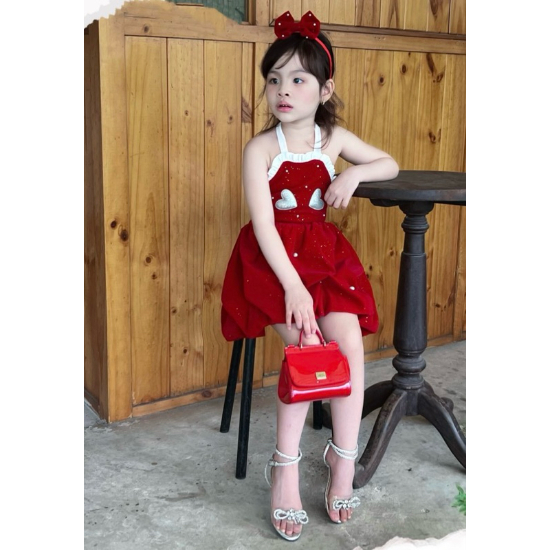 Váy đầm đỏ Noel hở lưng cho bé gái 7-40kg