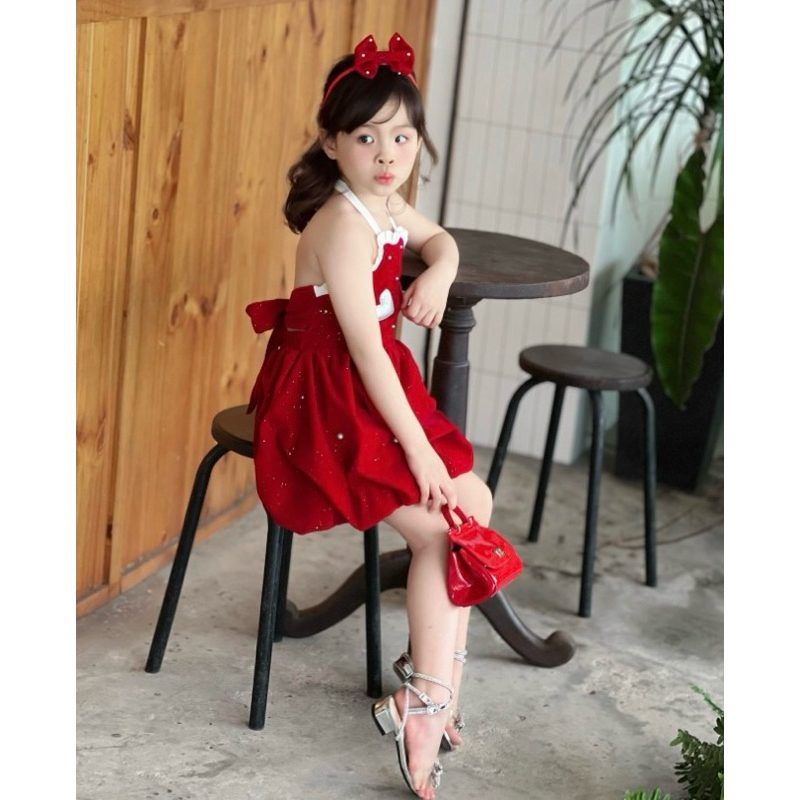 Váy đầm đỏ Noel hở lưng cho bé gái 7-40kg