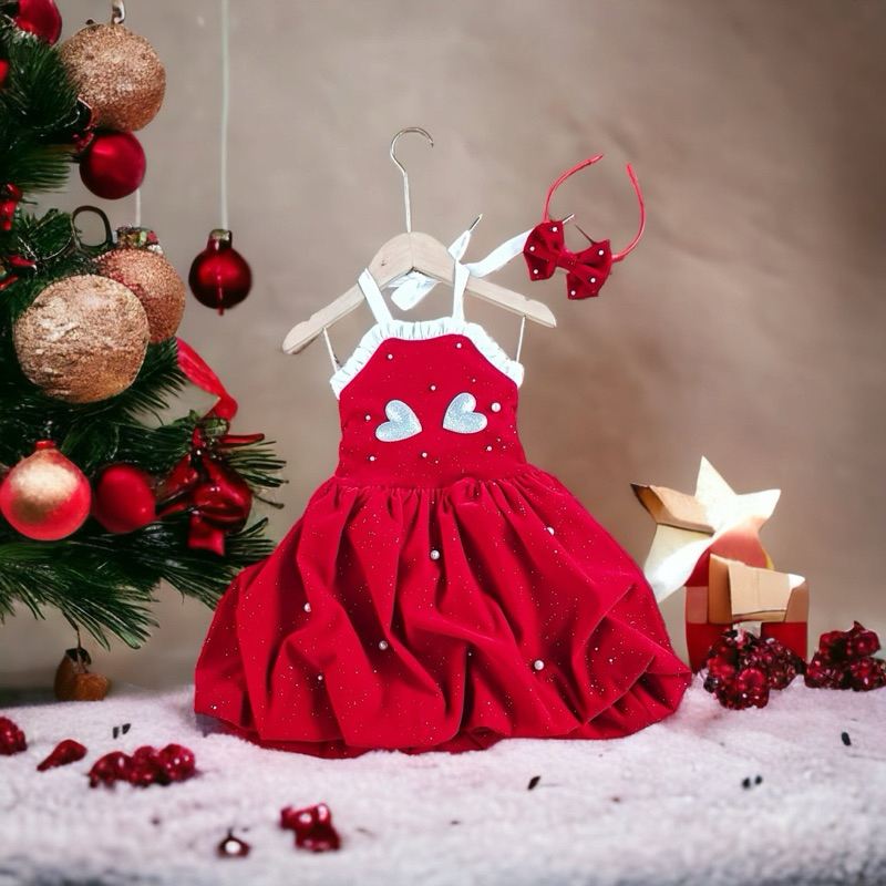 Váy đầm đỏ Noel hở lưng cho bé gái 7-40kg