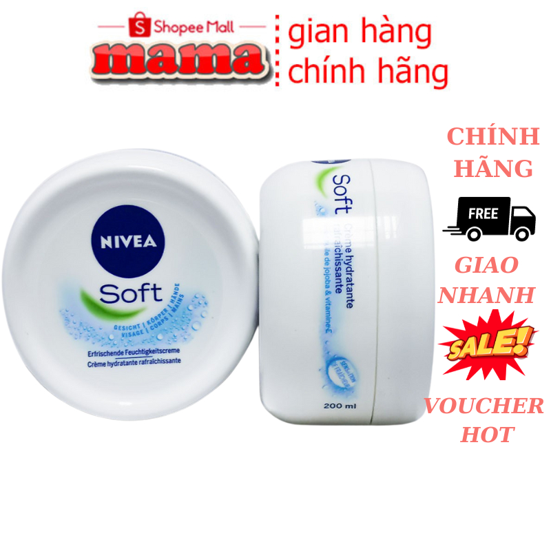 Kem dưỡng ẩm da NIVEA Soft cho cả da mặt và toàn thân dưỡng da mềm mịn 200ml Chính Hãng