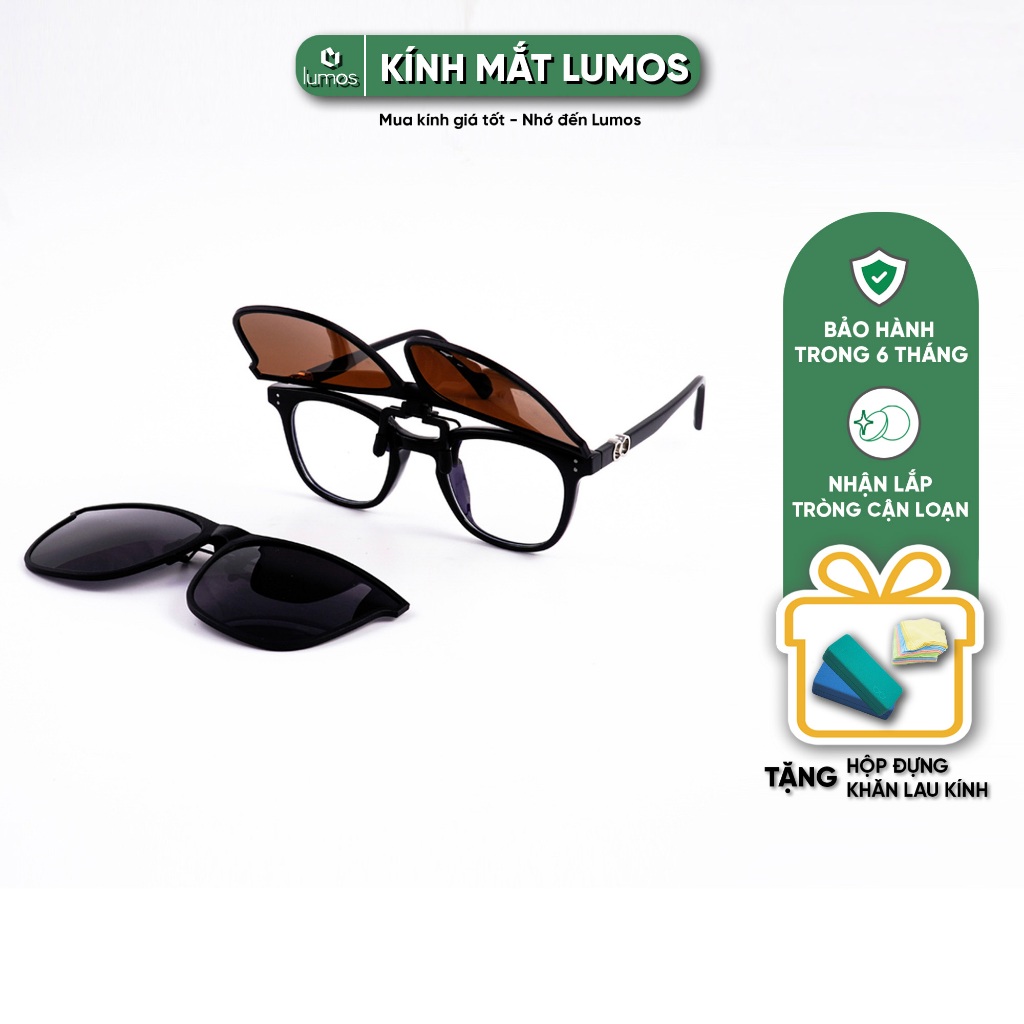 Tròng kính râm cận LUMOS di động nam nữ dạng kẹp siêu nhẹ mắt kính mát cận chống tia UV PK02