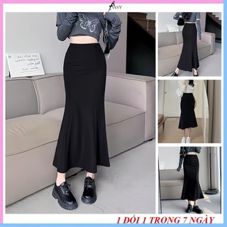 Chân váy đuôi cá, Váy nữ dáng dài, dáng xòe tôn dáng cực xinh chất vải co giãn dáng Midi xòe Ulzzang Hàn Quốc VAY001