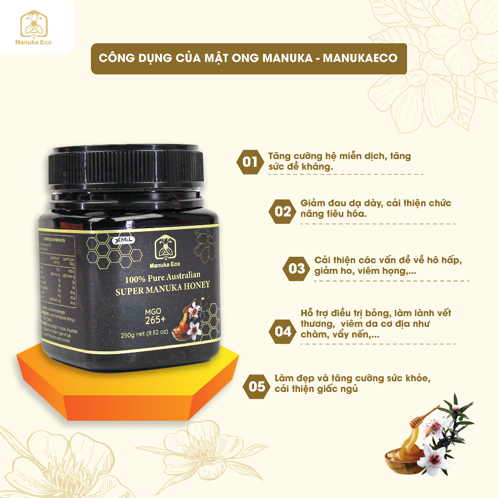 Mật Ong Manuka Eco MGO 550+, 100% nguyên chất tự nhiên giúp tăng sức đề kháng, duy trì sự trẻ trung - Hàng  Úc