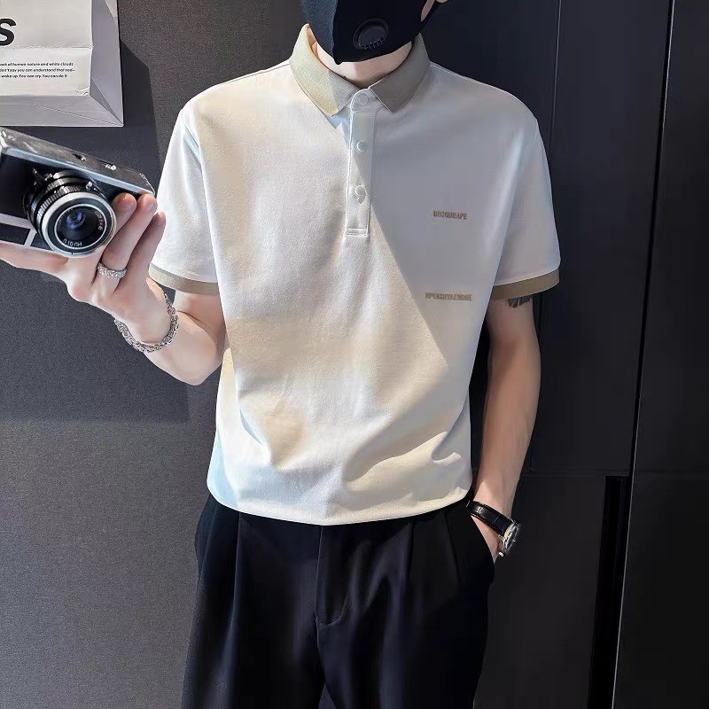 Áo polo nam, áo thun nam có cổ, boy phố, đẹp, màu trắng và đen chất cá sấu, họa tiết chữ in MURADFASHION APL34