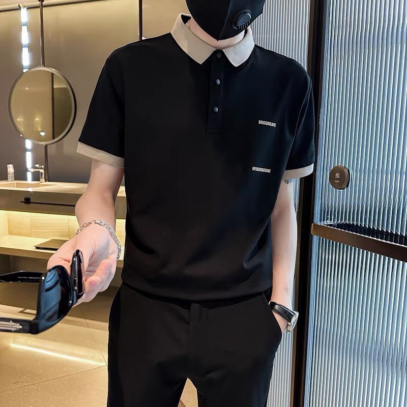 Áo polo nam, áo thun nam có cổ, boy phố, đẹp, màu trắng và đen chất cá sấu, họa tiết chữ in MURADFASHION APL34