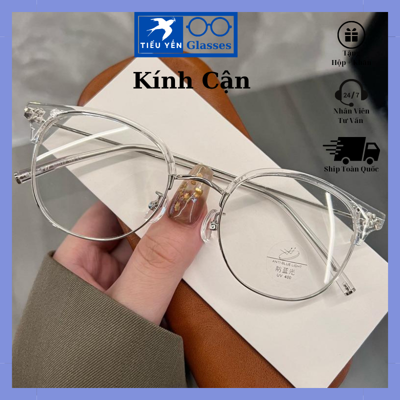 Kính cận thị dáng nhựa nữa viền tròn chống ánh sáng xanh có độ từ -0.0 tới -4.0 mã 9541 - Tiểu Yến