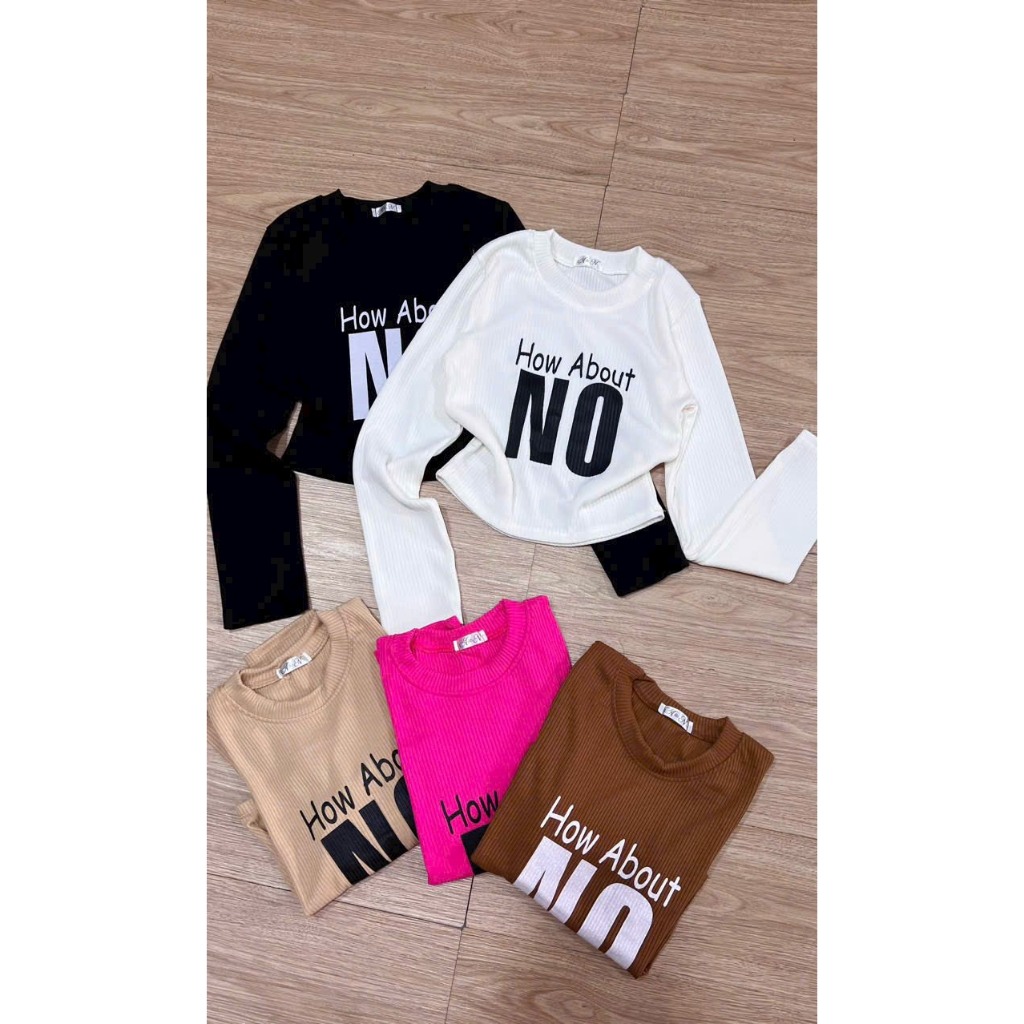 Áo thun nữ cổ tròn croptop tay dài in chữ no chất thun tăm lạnh mát v