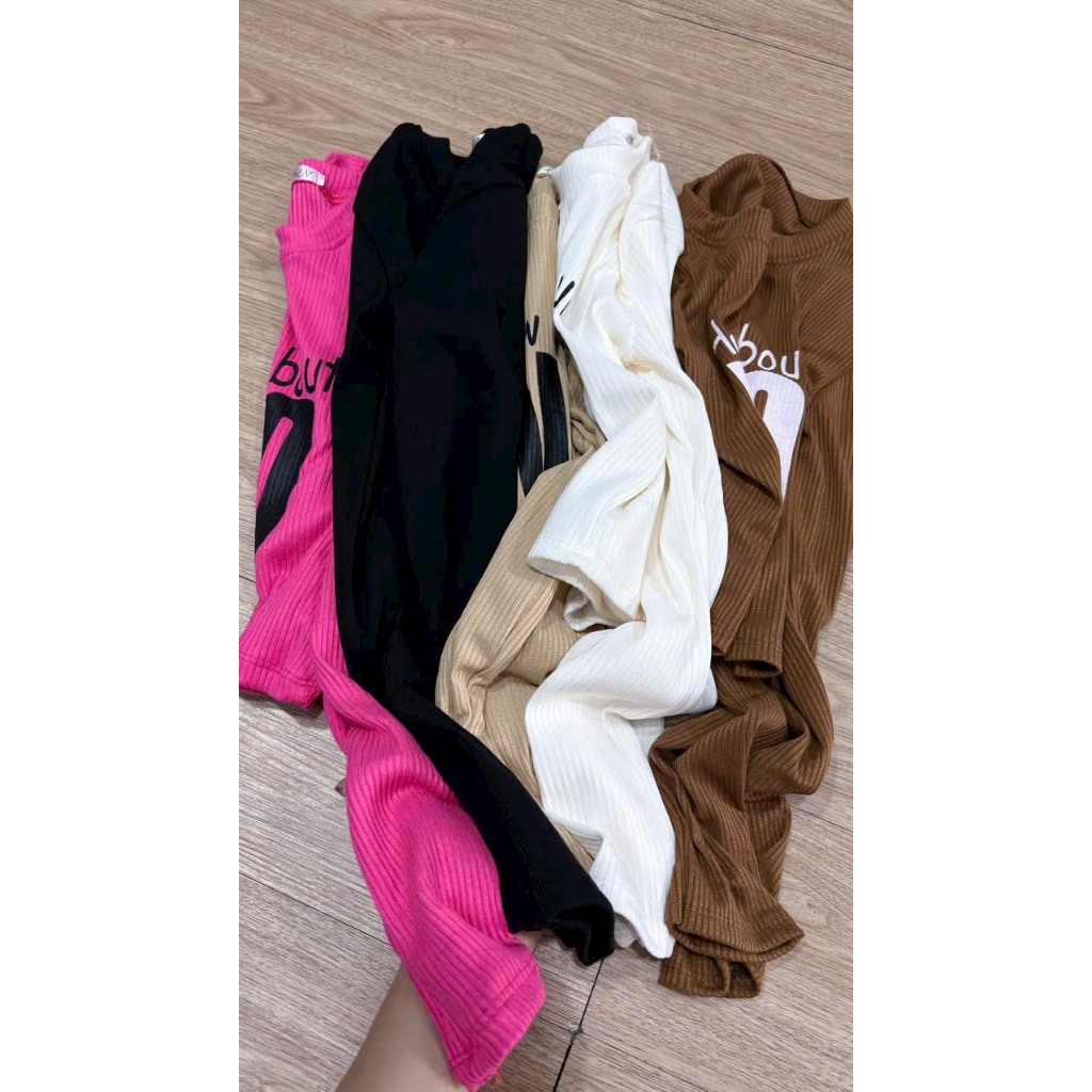 Áo thun nữ cổ tròn croptop tay dài in chữ no chất thun tăm lạnh mát v