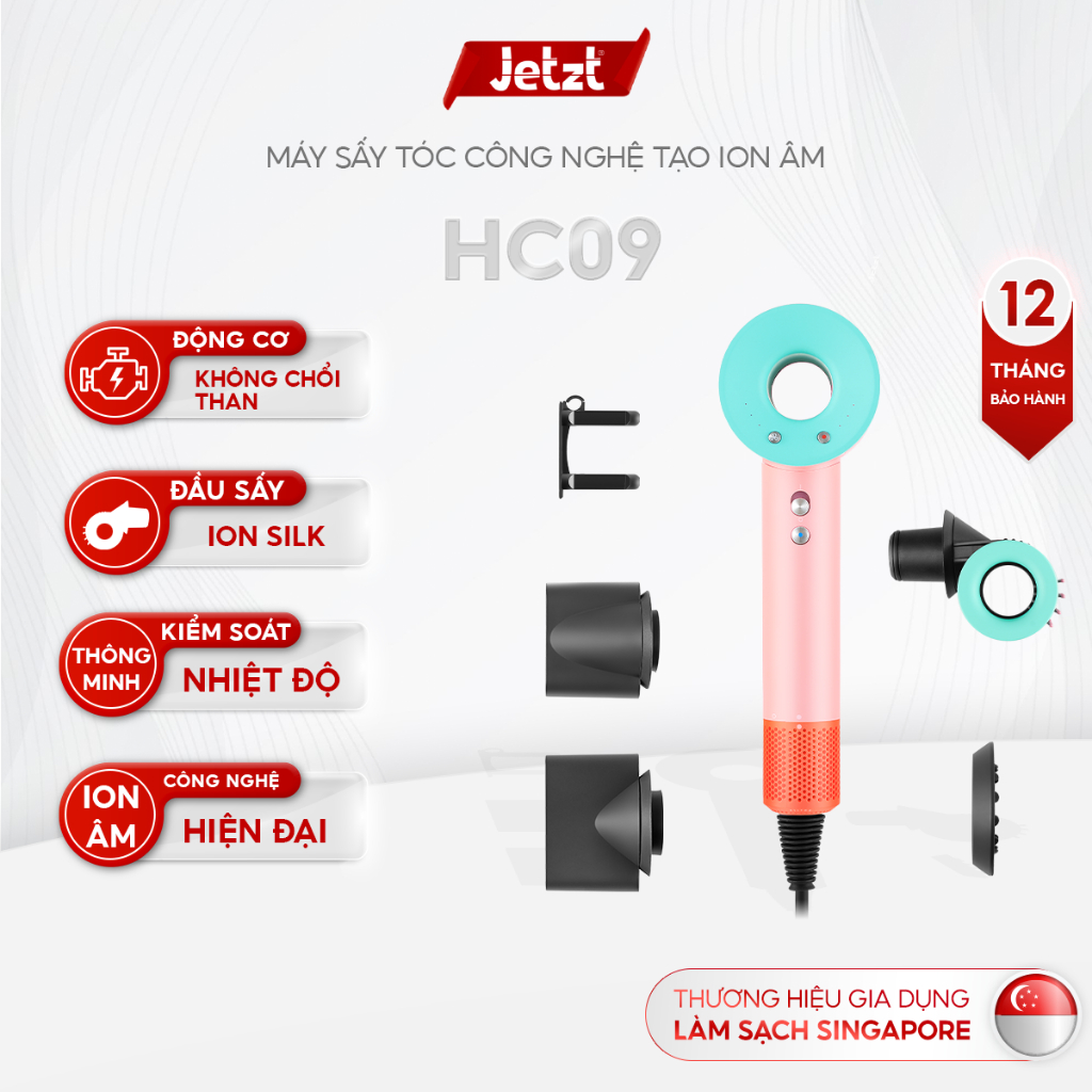 Máy sấy tóc Jetzt Hair Care HC09 hai chiều nóng lạnh bổ sung ion âm bảo vệ tóc tạo kiểu chuyên nghiệp