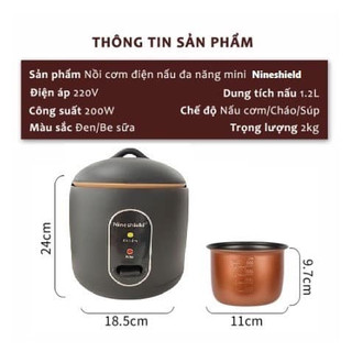 Nồi cơm điện mini Nineshield dung tích 1.2 lít (lòng dung tích 0.8l)