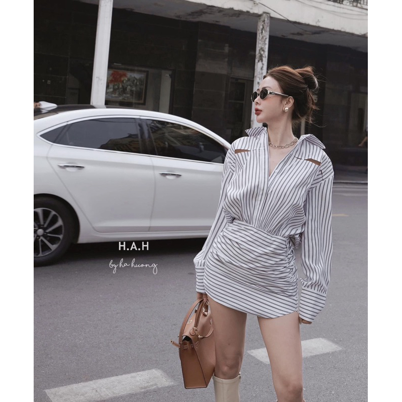 Váy đầm sơ mi cách điệu, form dấu quần phong cách Hàn Quốc kèm đai a02