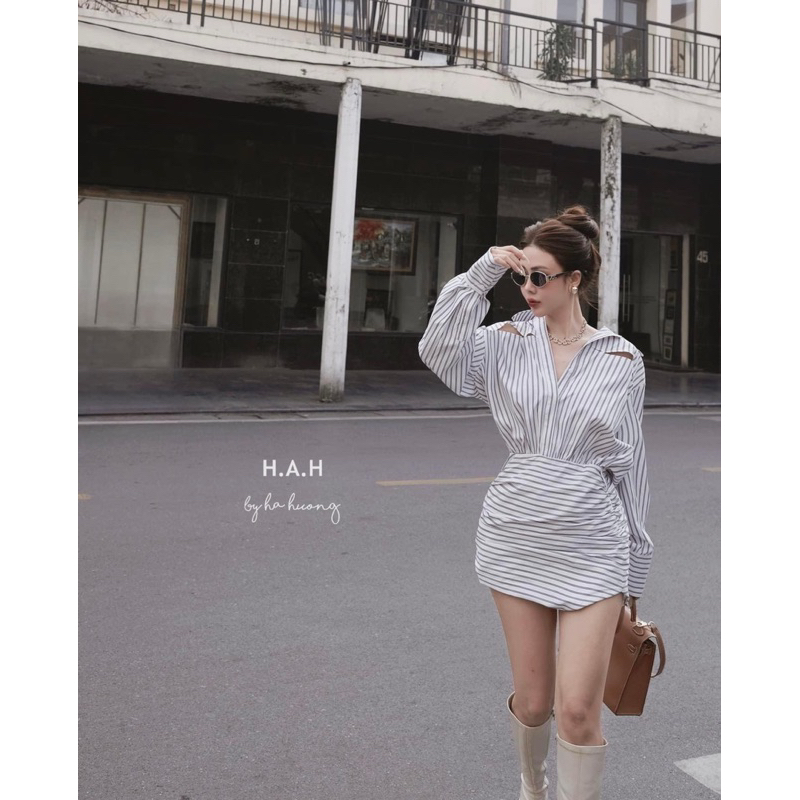 Váy đầm sơ mi cách điệu, form dấu quần phong cách Hàn Quốc kèm đai a02