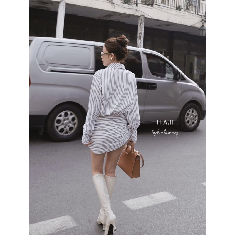 Váy đầm sơ mi cách điệu, form dấu quần phong cách Hàn Quốc kèm đai a02