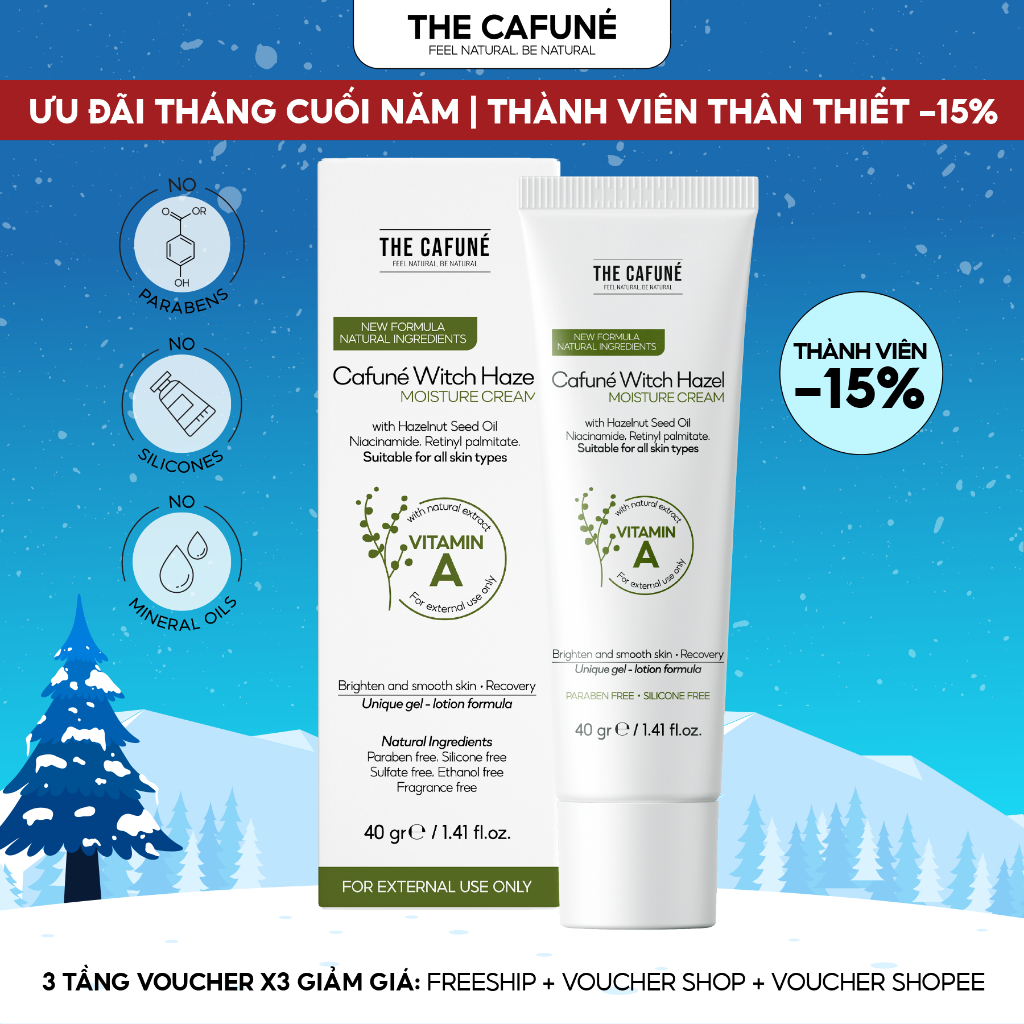 Kem Dưỡng Ẩm Cafuné Witch Hazel Moisture Cream The Cafuné Dưỡng Trắng, Dưỡng Ẩm Làm Đều Màu Da 40gr