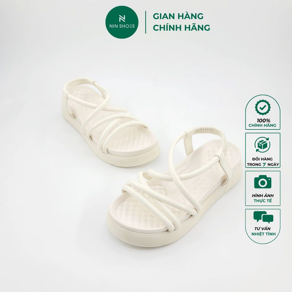 Dép sandan đế bằng 5 cm Ninshoes Sandal dây mũi tròn đan dây quai chun tiện lợi