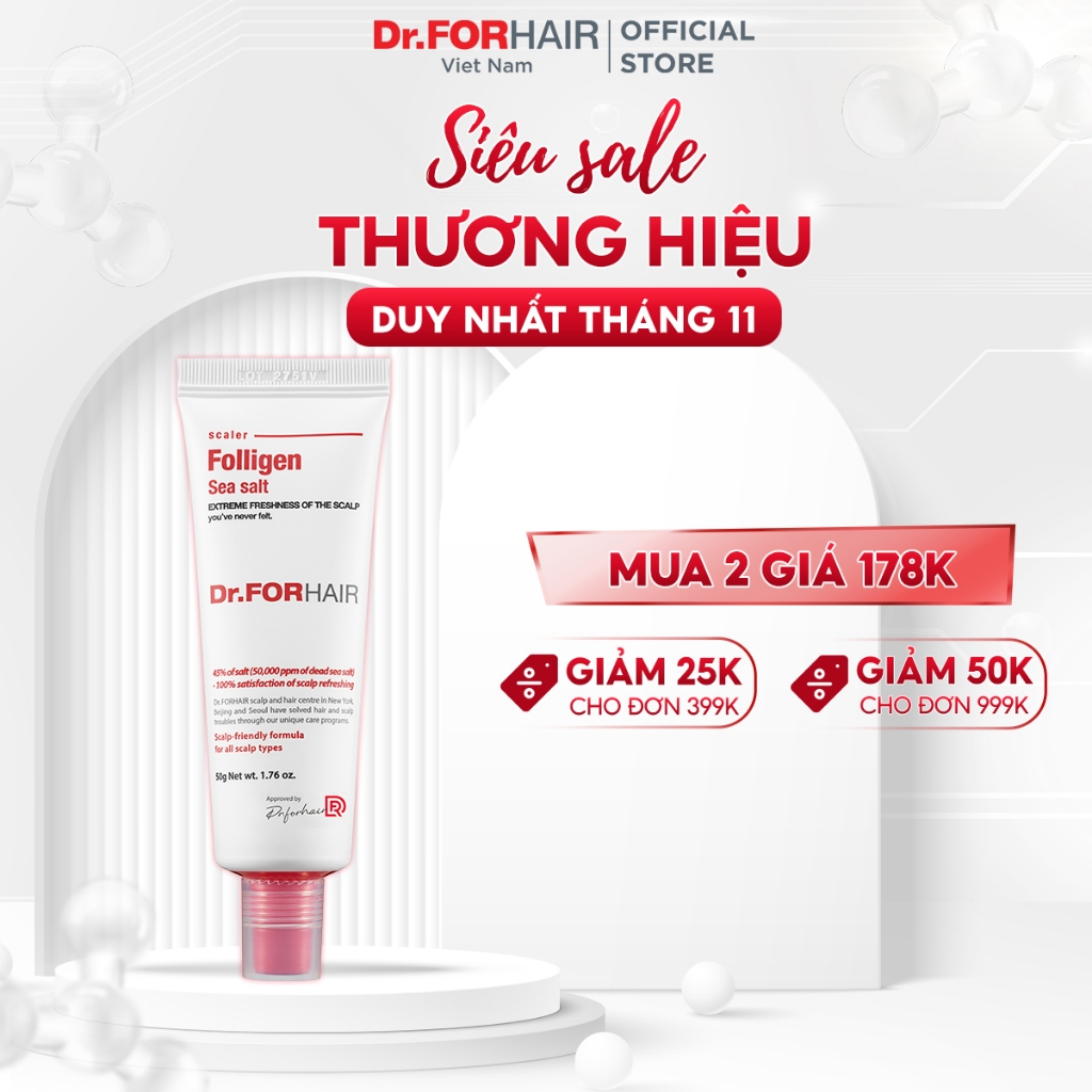 Muối tẩy tế bào chết da đầu, giúp giảm gàu, giảm rụng và hỗ trợ mọc tóc Dr.FORHAIR Sea Salt Scaler 50g