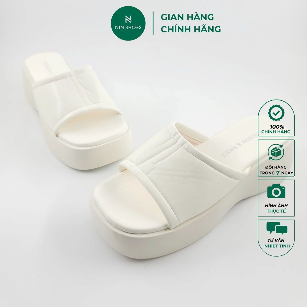 Dép nữ đế cao Nin shoes 5 cm Dép nữ đẹp đế bằng mũi vuông quai ngang ôm chân tiện lợi siêu êm