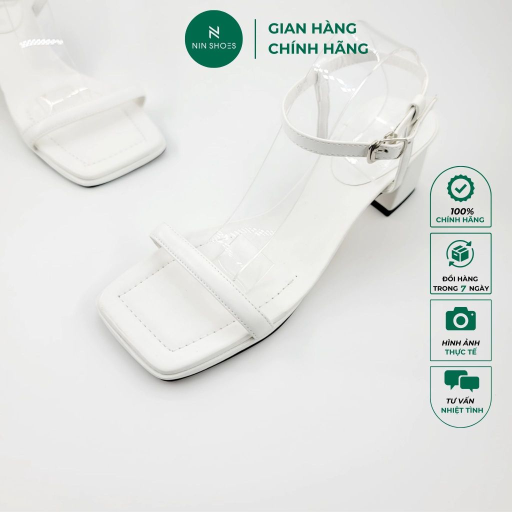 Sandal dây nữ Ninshoes Dép dây nữ sandal cao gót 3p mũi vuông đế vuông quai bóng