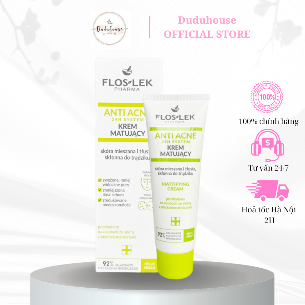 Kem Dưỡng Floslek Anti Acne Mattifying Cream Kiểm Soát Dầu Mụn và Điều Tiết Nhờn 50ml Duduhouse