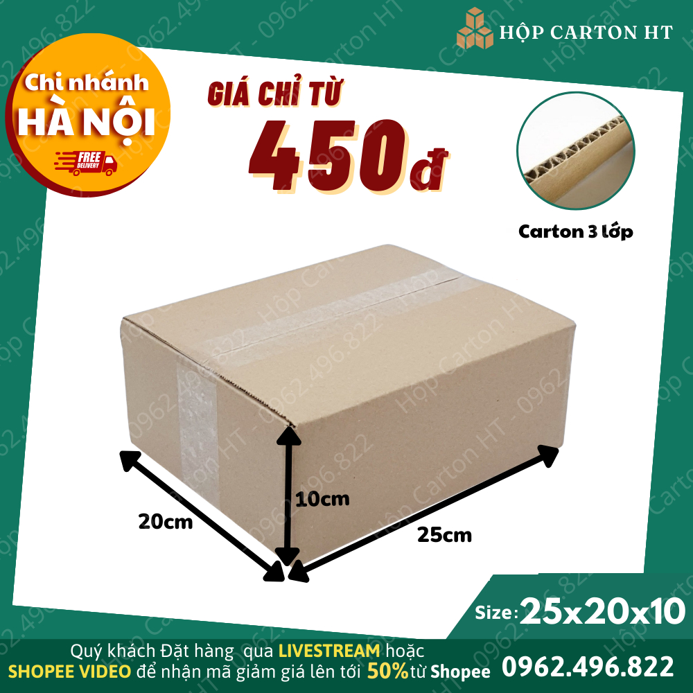 25x20x10 Combo 10 Hộp Carton Đóng Hàng, Thùng Bìa Giấy Giá Rẻ Tiện Lợi - Hộp Carton HT