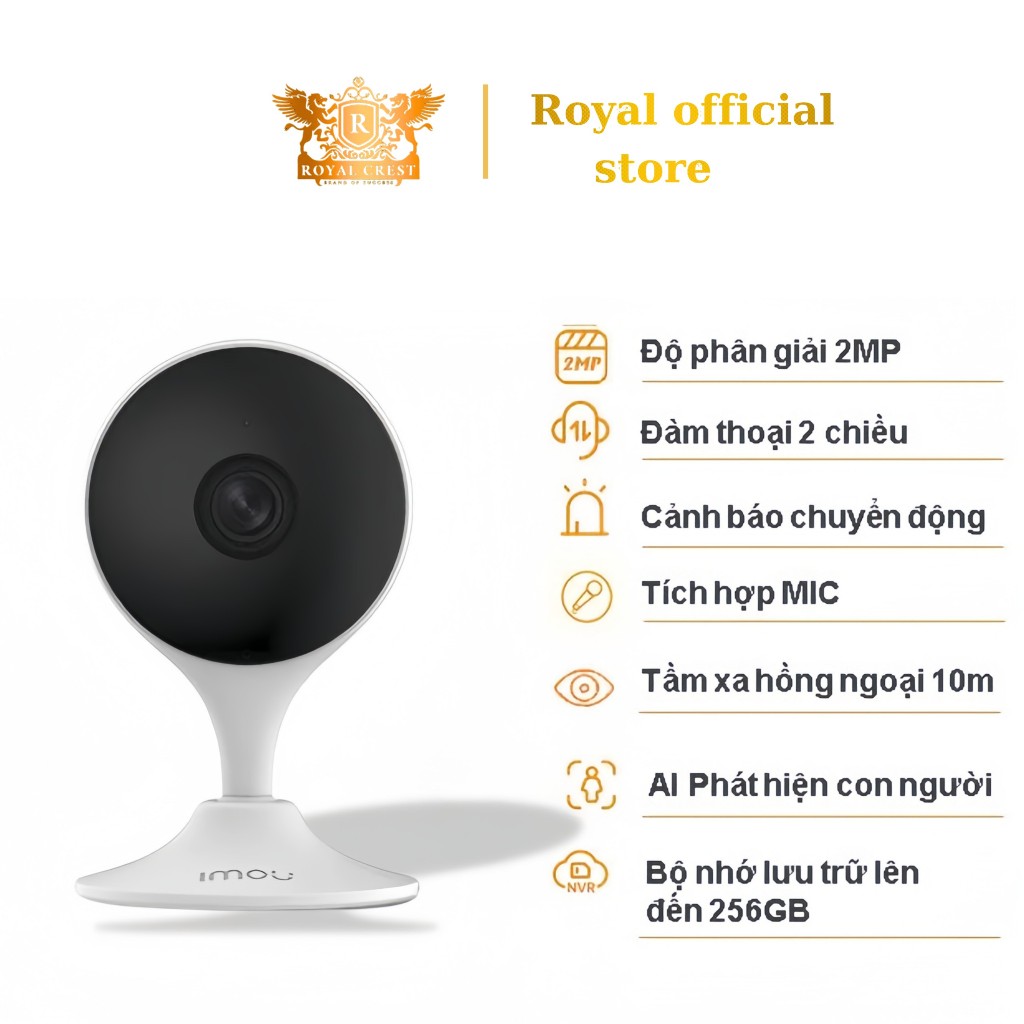 Camera wifi trong nhà C22EP Cue 2M Full HD ,quan sát rộng thông minh, Camera wifi imou Royal