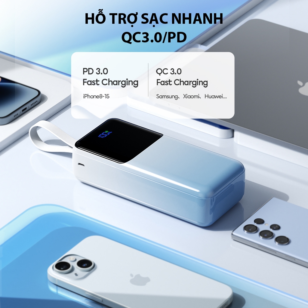 Pin Dự Phòng Sạc Nhanh VIVAN Dung lượng 30.000 mAh Sạc nhanh 22.5W QC3.0 & PD 2 cổng sạc vào 3 cổng sạc ra VPB-D30