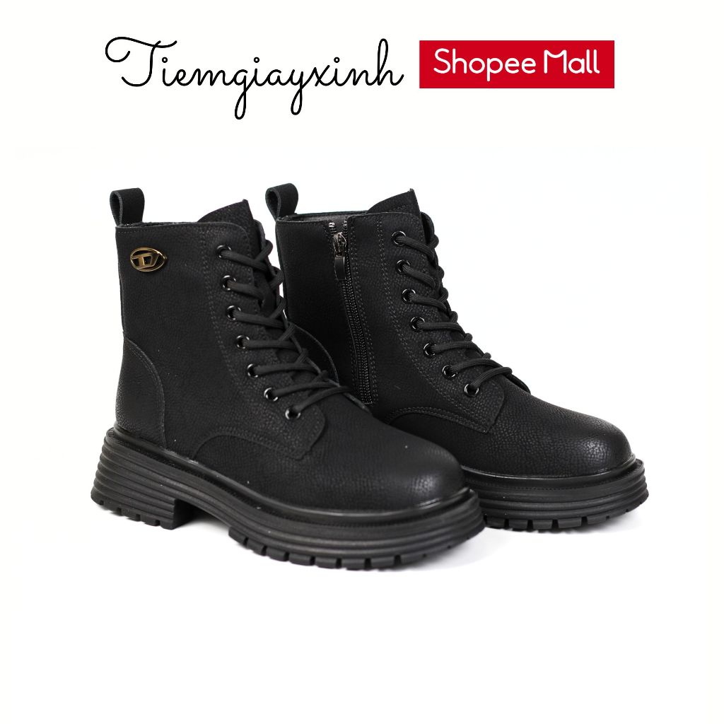 Boot nữ cổ tHấp da mềm Ninshoes Giày bốt nữ đế vuông mềm đi êm chân form chuẩn BOM019