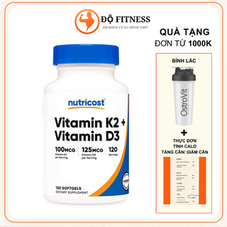 Vitamin D3 + K2 Nutricost 120 viên nang hỗ trợ xương khớp,bảo vệ sức khỏe, cơ bắp,Sức Đề Kháng