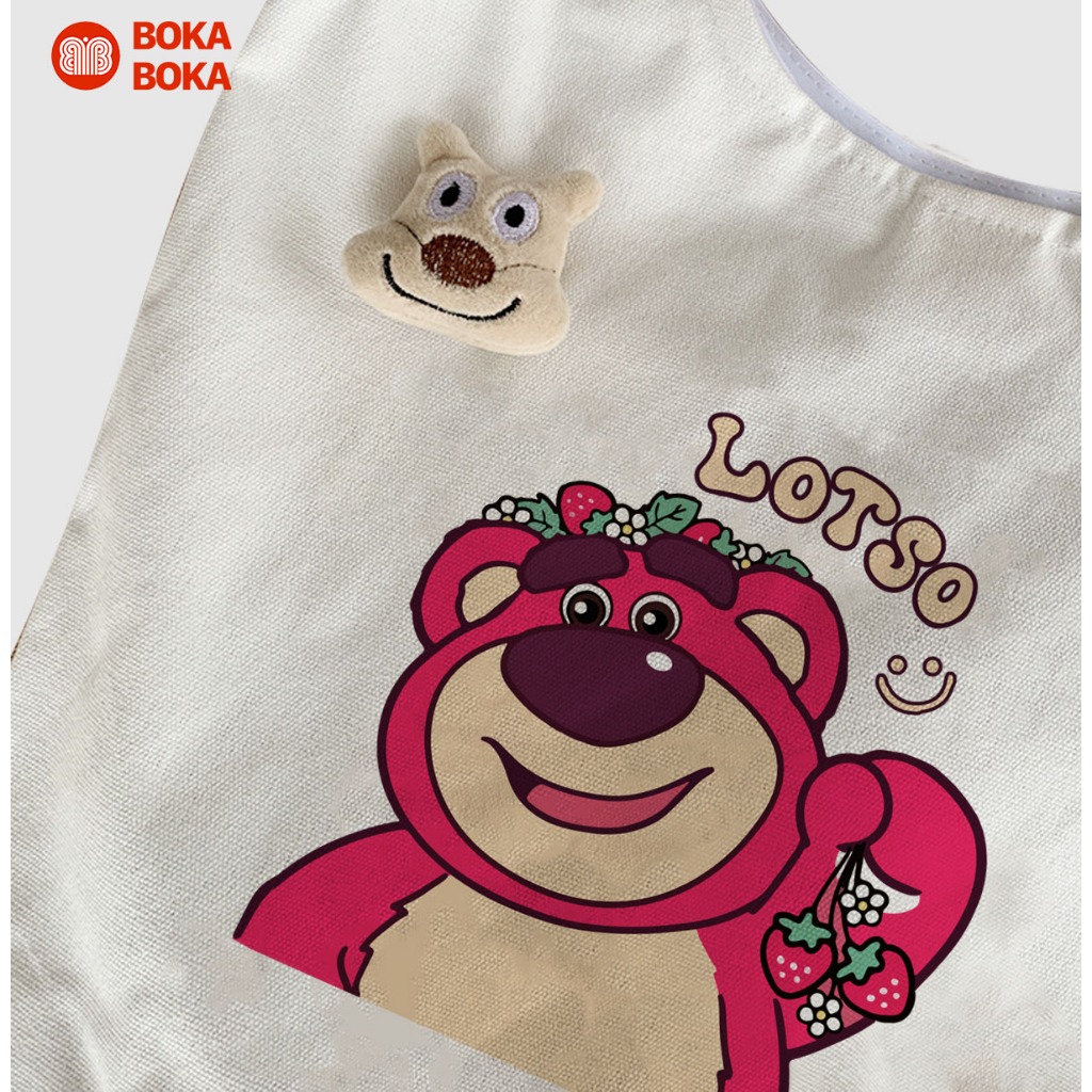 Túi Tote Vải Canvas Quai Tròn Gấu Dâu Hồng Lotso Có Khóa