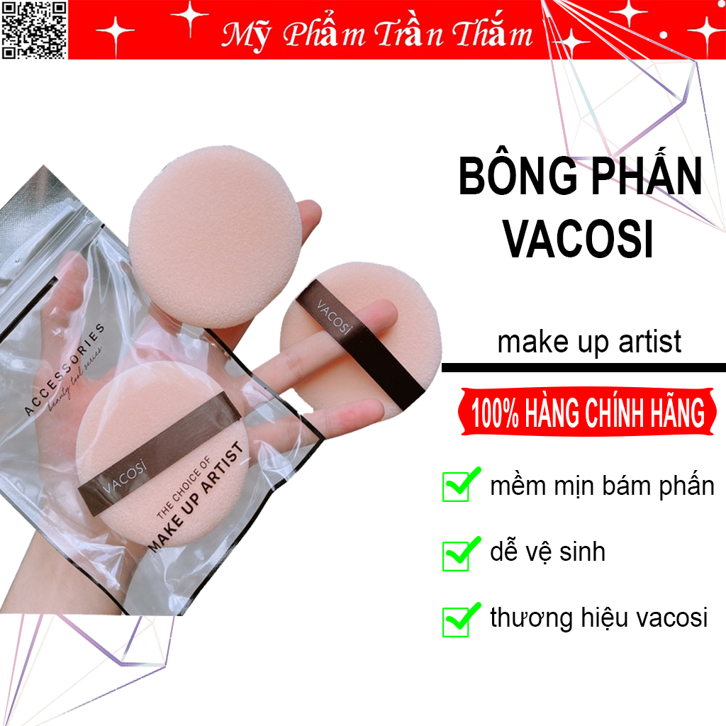 Bông phấn phủ Vacosi siêu mềm mịn bám phấn